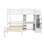 Euroco Wood Twin Bunk Loft Bed with Desk, Drawers and Shelf for Kids Teens, White