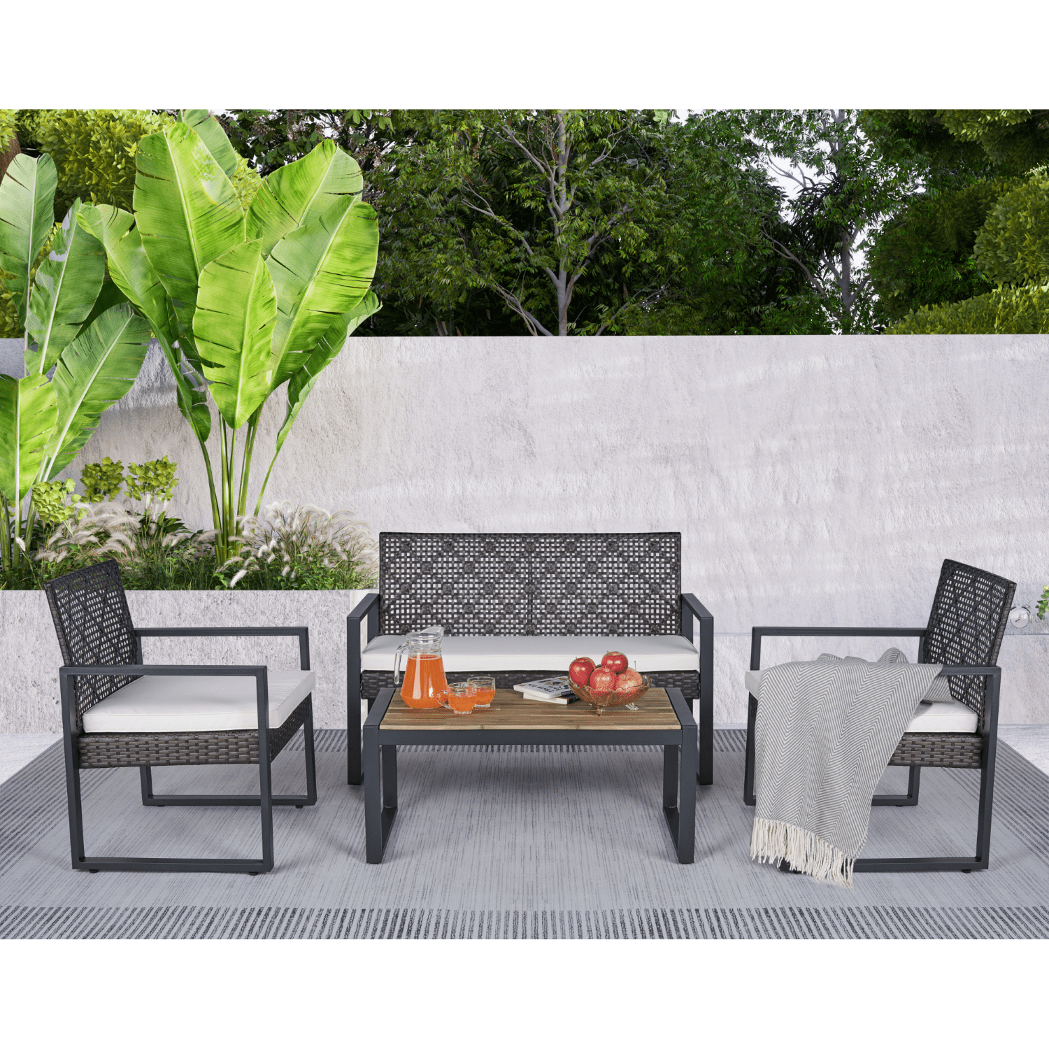 Aimee Lii 4-Piece Patio Furniture Set for Outdoor Balcony Porch Garden Backyard Lawn, Acacia Wood Table Top, Beige Cushion Aimee Lii 4-Piece Patio Furniture Set for Outdoor Balcony Porch Garden Backyard Lawn, Acacia Wood Table Top, Beige Cushion