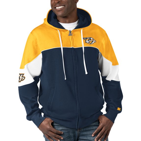 Men's Starter Navy/Gold Nashville Predators Power Forward Full-Zip Hoodie