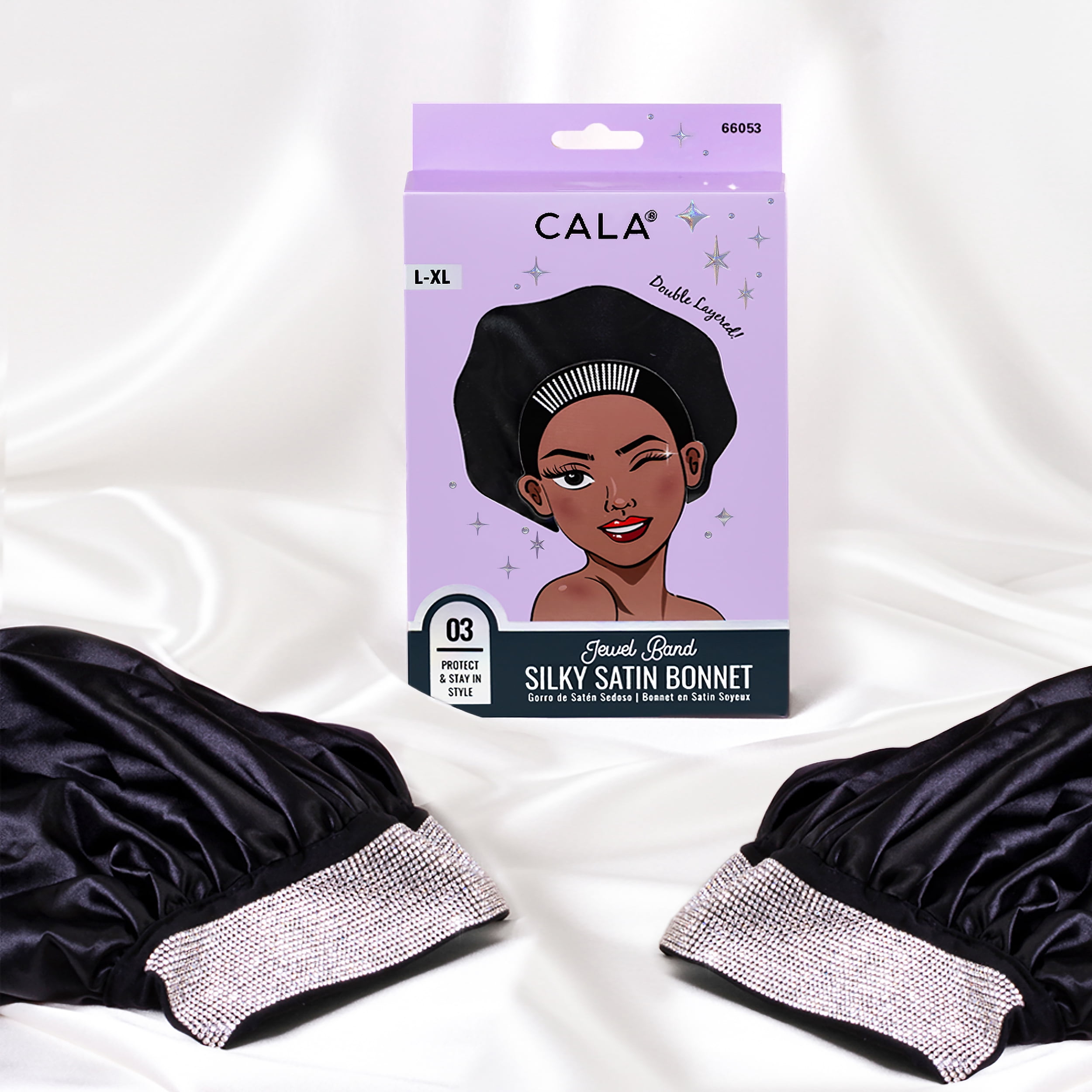 Cala Jewel Band Satin Sleep Bonnet L/XL Black