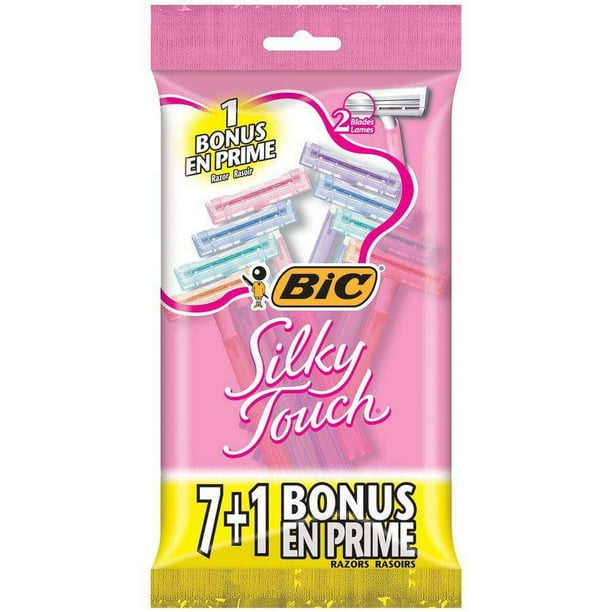 BIC Silky Touch Women's Disposable Razor, Twin Blade, Pack of 8 Razors, For a Soothing