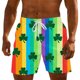thumbnail image 1 of Ceisia Men's St. Patrick's Day Rainbow Stripe & Clover Print Swim Trunks Up to 5XL Plus Size Quick Dry Beach Shorts with Hidden Pocket Gifts, 1 of 6