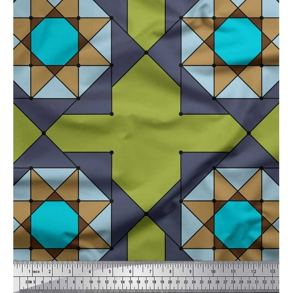 Soimoi Green Rayon Fabric Geometrical Star Geometric Fabric Prints By Yard 56 Inch Wide
