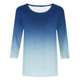 thumbnail image 4 of Pompotops Femmes Mode Col Rond Imprimé Dégradé Manches Trois-Quarts Hauts Blouse Chemise en Solde, 4 of 5