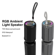 Jierben Waterproof Speaker, 12W Portable Bluetooth Speaker, LED Lights, Portable Outdoor Wireless Speaker for Shower, Beach, Travel, Gift Ideas, Gray