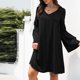 thumbnail image 4 of Vestido de manga larga de linterna de manga larga sexy de color sólido suelto con cuello en V de moda casual para mujer Fridja  NMB4017, 4 of 6