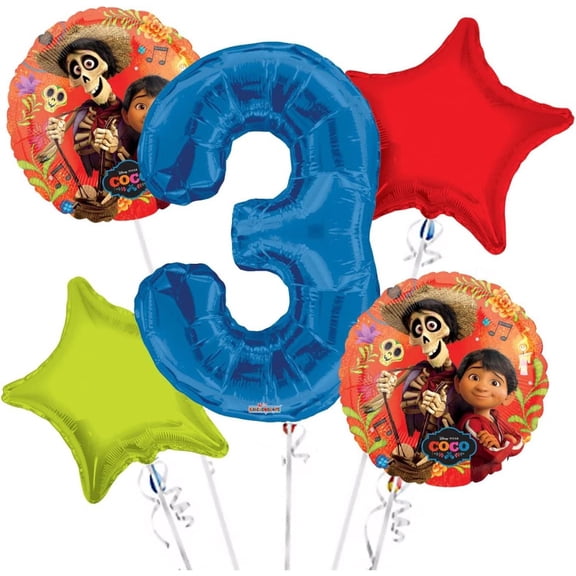 Coco Hector Balloon Bouquet 3rd Birthday 5 pcs - Party Supplies, 1 of 34 Giant Number 3 Foil Balloon & 2 of 18 Solid Color Foil Balloons manufactured by Kale...