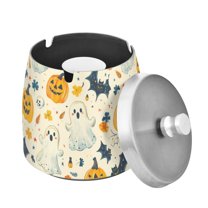 Yayeee Ashtray with Lid for Cigarette Smokeless Stainless Steel Home Ash Holder, Halloween Cute Ghosts