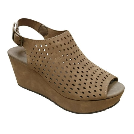 Slingback Cork Wedges - Pierre Dumas Women's Natural 9 Taupe Suede Perforated Slingback Fashion Wedge Size: 11