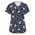 thumbnail image 2 of Garbnen Christmas Scrubs Top for Women V Neck Short Sleeve Womens Tops Dressy Casual Thanksgiving Holiday Nurse Working Uniforms with Pockets S-5XL, 2 of 5