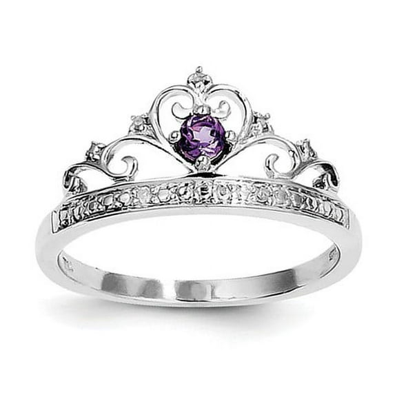 Sterling Silver Rhodium Plated Diamond & Amethyst Ring. Carat Wt- 0.1ct