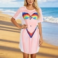 thumbnail image 4 of TIHLMK Women's Bikini Cover Up Dresses Cute Bikini Print Short Sleeve Crew Neck Beach Swimsuit Cover Up, Casual Bathingsuit Shirt Dresses, 4 of 5