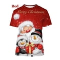 thumbnail image 1 of Camiseta de Navidad con estampado 3D para hombre y mujer, camisa informal de manga corta con cuello redondo, muñeco de nieve y alce, Unisex, 1 of 3