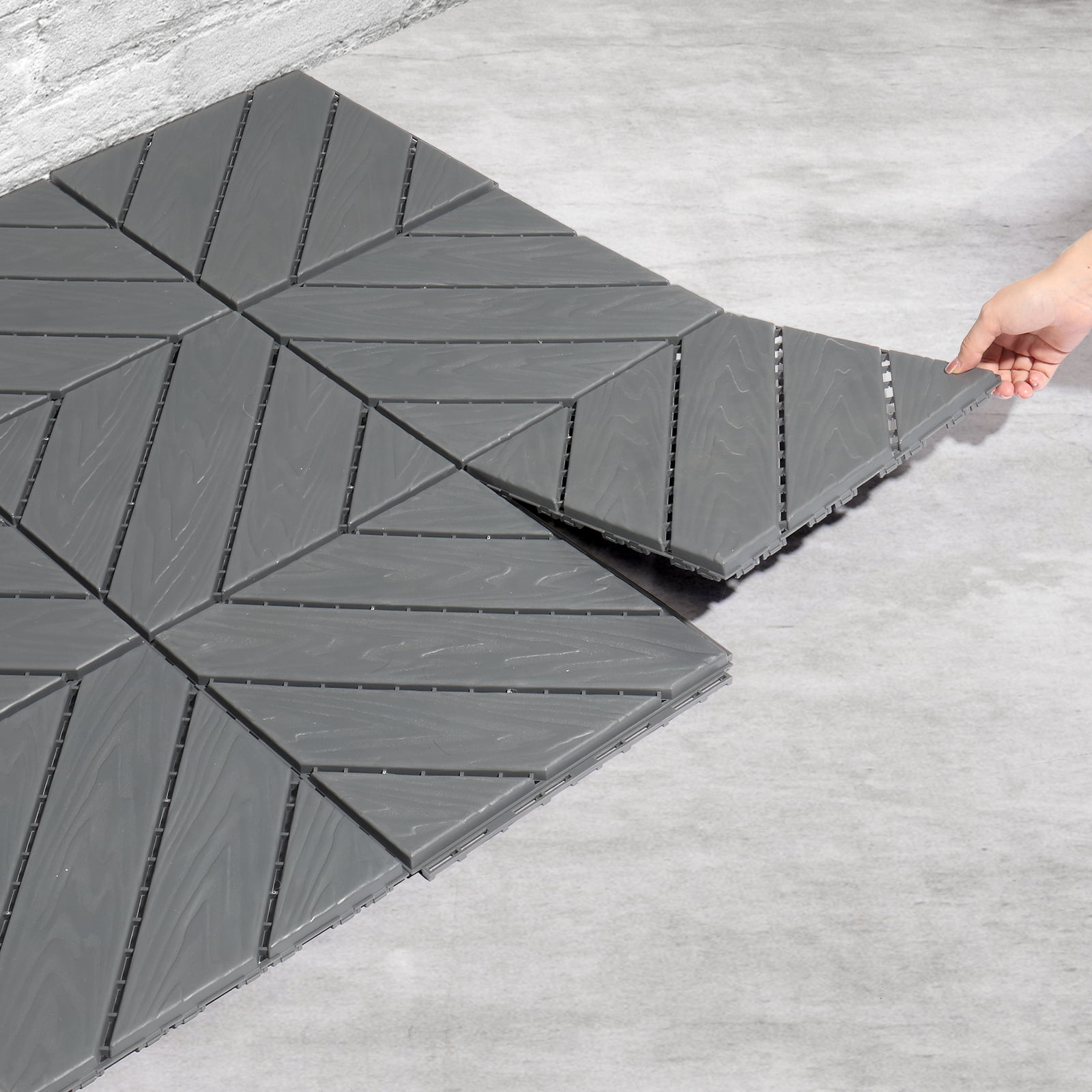 27Pcs Plastic Interlocking Deck Tiles, Waterproof Flooring Tiles for Indoor and Outdoor, Patio Floor Decking Tiles for Porch Poolside Balcony Backyard, Dark Grey 11.8"x11.8"