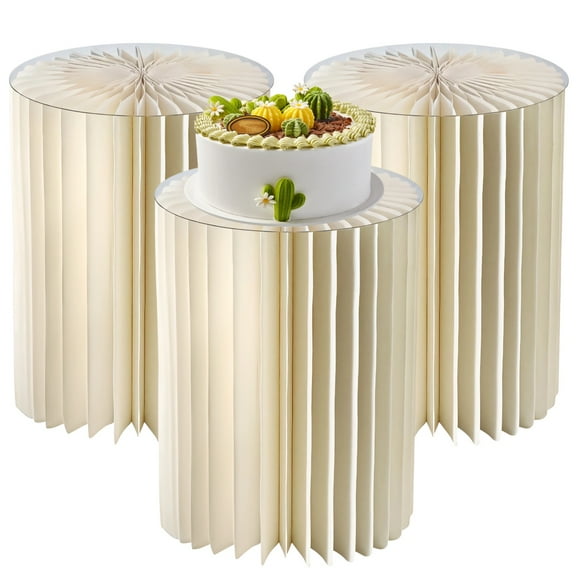 Cylinder Cake Stands for Party, 3 Pcs Folding Dessert Display Columns, Pedestal Stands for Weddings Events, Kraft Paper with PVC Panels, 12 in × 16 in