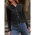 thumbnail image 3 of Jersey tipo cárdigan Saodimallsu para mujer con volantes y botones, color negro, 3 of 5