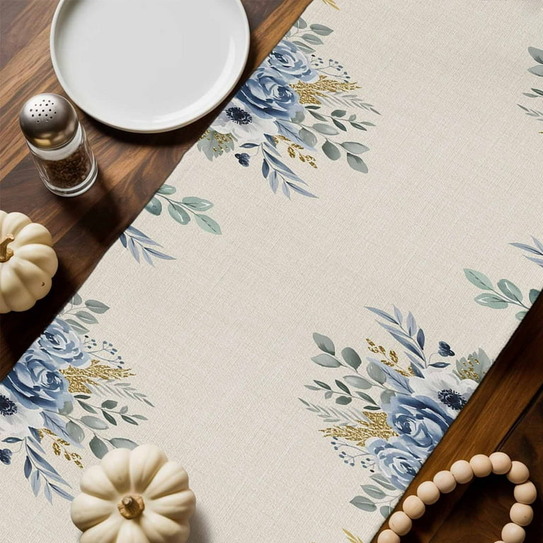 Happy Diwali Table Runner - Marigold Festival Print, 13x108 Inch, Polyester, Washable