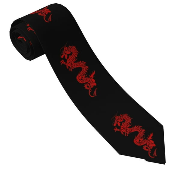 Men'S Red Loong-Dragon Tie Fashion Causal Printed Necktie