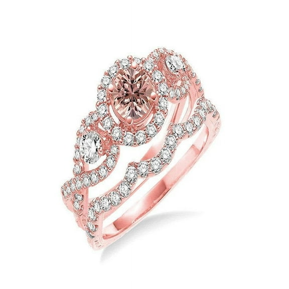 Infinity 2 Carat Round cut Morganite and Diamond Wedding Set in 14k Rose Gold affordable morganite and diamond engagement ring