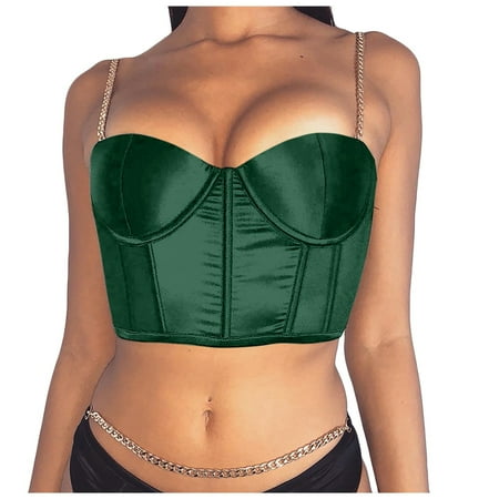 

KDDYLITQ Vest for Women Seamless Chain Push Up Crop Top Sexy Strappy Bra Army Green L