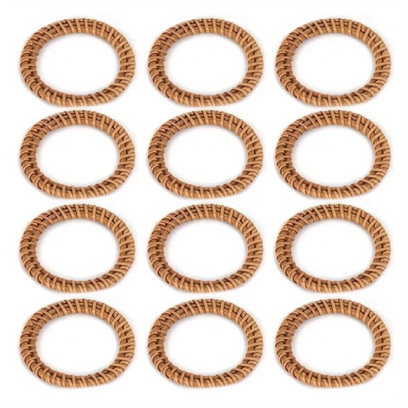12Pcs Boho Woven Napkin Rings, Wheat Straw Rustic Napkin Ring, Handwoven Rattan Napkin Holder, Simple Napkin Rings for Home, Wedding, Party Decorations, Festival Rustic Farmhouse Accessories