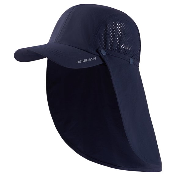 BASSDASH UPF 50 Foldable Fishing Hat Baseball Cap with Removable Neck Flap Portable for Men Women Golf Hiking