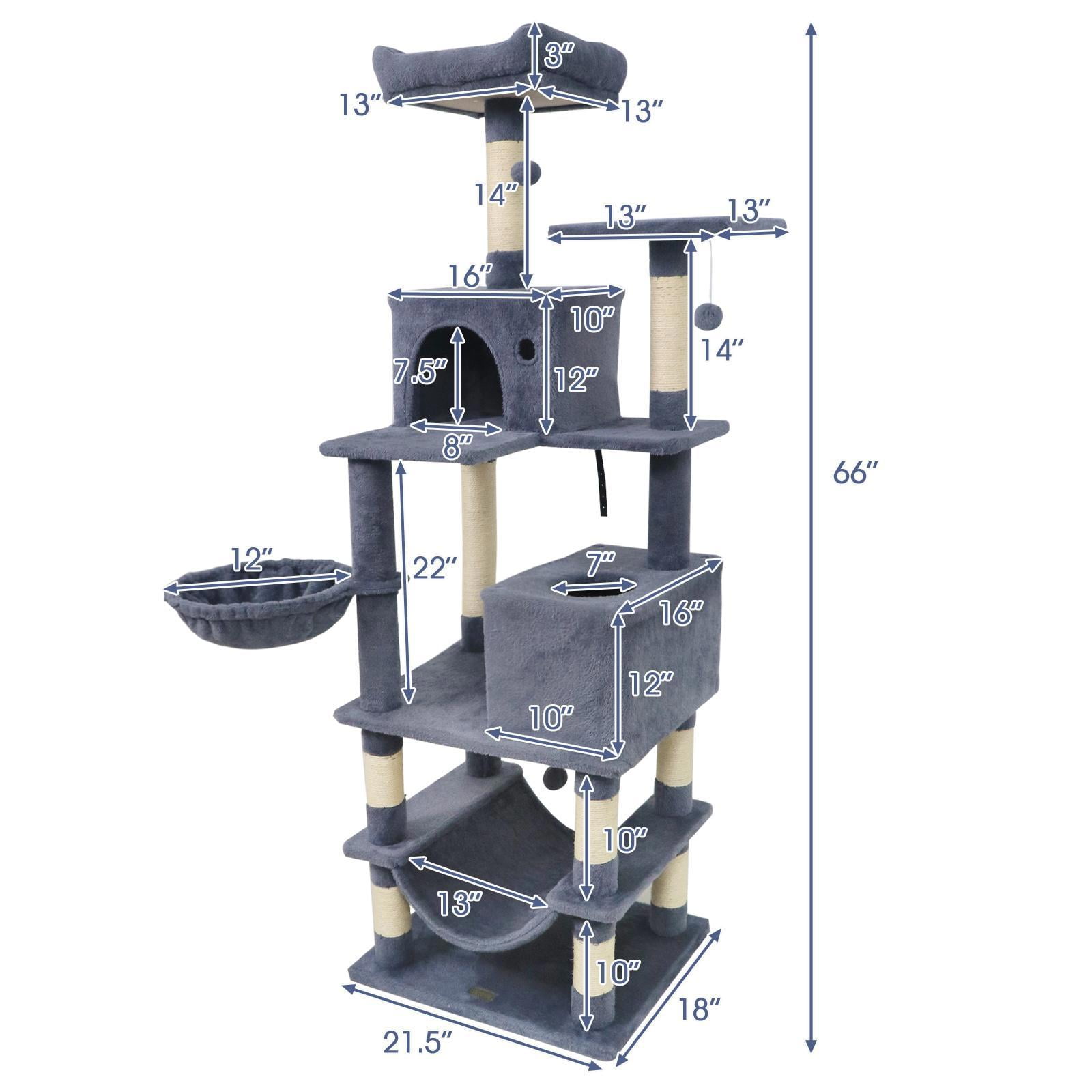 GVN 66 Inch Tall Multi-Level Cat Tree Tower, Cat Tree with 2 Condos Sisal Scratching Posts, Cat Scratchers for Indoor Cats, Dark Gray