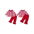 thumbnail image 2 of Cjfdfy Toddler Baby Girls Christmas Outfit Long Sleeve Plaid Tops With Bell Bottom 2 Piece Set Cute Santa Claus Christmas Tree Embroidery Christmas Fall Winter Clothes, 2 of 8