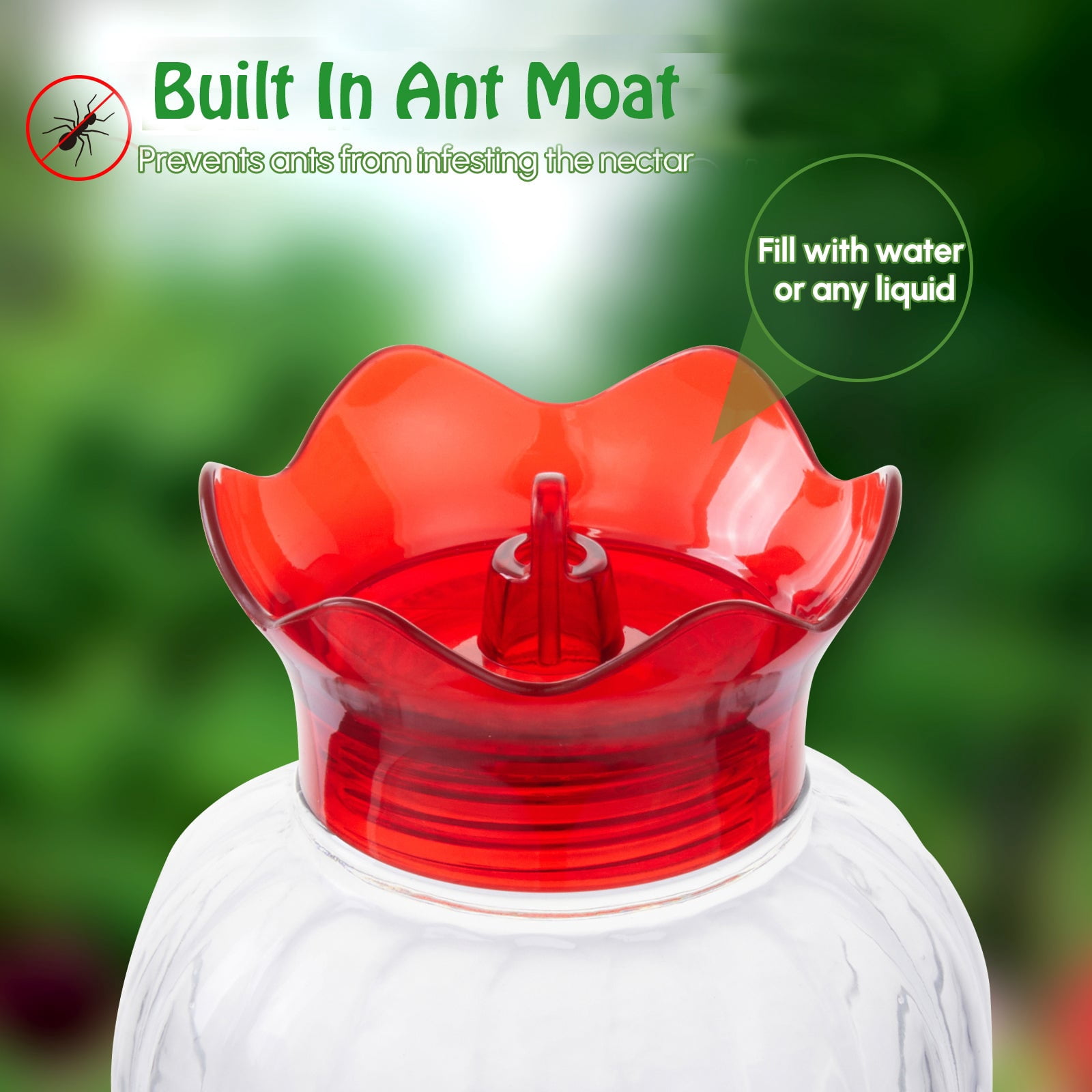 Hummingbird Feeder 20 oz [Set of 2] Plastic Hummingbird Feeders for Outdoors, with Built-in Ant Guard and Bee Proof - 6 Feeding Ports - Wide Mouth for Easy Filling/2 Part Base for Easy Cleaning