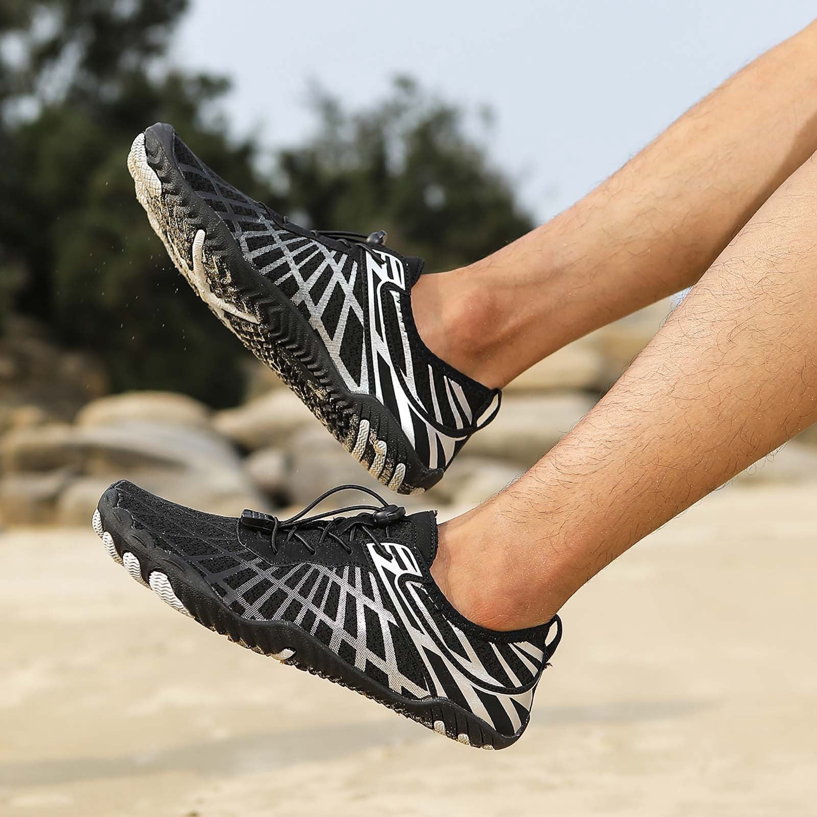 Dakaela Hike Barefoot Shoes Athletic Hiking Minimalist Water Sneakers Wide Toe Box Running Shoe Silver 9