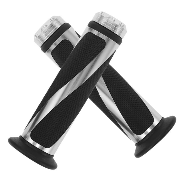 SEWACC 1 Pair Replacement Hand Grips for Motorcycle Silver Rubber Slip-resistant Texture