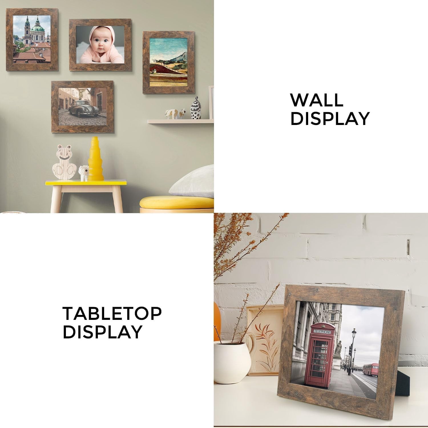 Golden State Art 8 x 10 Country Wood Grain Style Tabletop and Wall Display Picture Frames, Brown, 2 Count