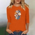 thumbnail image 2 of Charella Women's Floral Printed Tops Flower Graphic Tee Casual Crew Neck 3/4 Sleeve Shirts Loose Fit Clothes (L, Orange), 2 of 6