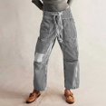 thumbnail image 2 of Women's Mid Waist Fashionable Commuting Jeans Loose Wide Leg, Striped Patchwork, Drawstring Pocket, 2 of 6