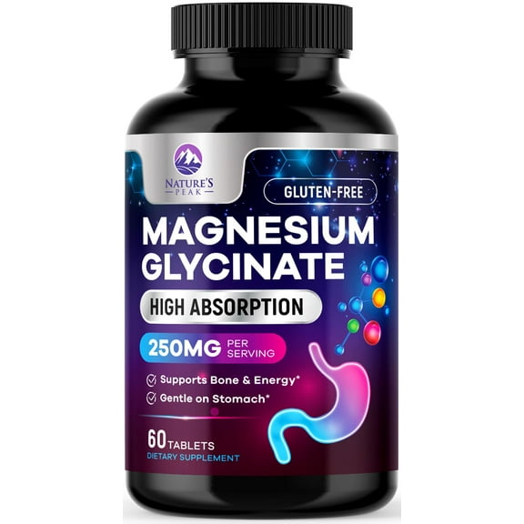 Magnesium Glycinate Supplement - 100% Chelated & Purified - for Calm, Sleep Support, Heart Health, Muscles & Bone Strength - Best Absorption Magnesium Glycinate Capsules, Bottled in USA - 60 Tablets