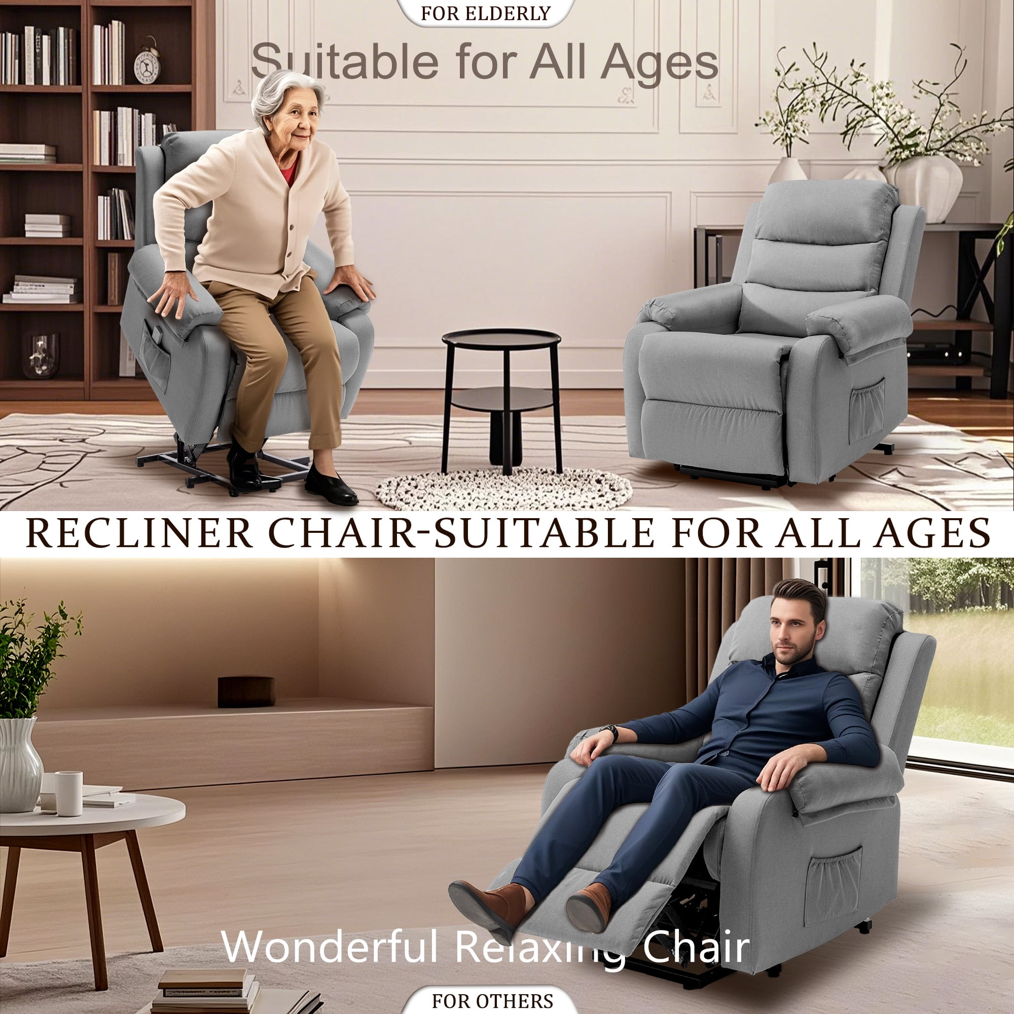 Korser Small Power Lift Recliner Chair for Elderly with Memory Function Linen for Living Room,Dark Grey