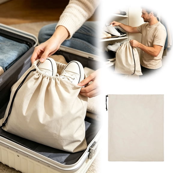Shoe Bags for Travel with Drawstring Closure Breathable Dust Proof 18 x 14 Inch, Polyester Washable Lightweight Shoe Bag for Storage Gym Weekend Trips, Shoe Bags, Beige