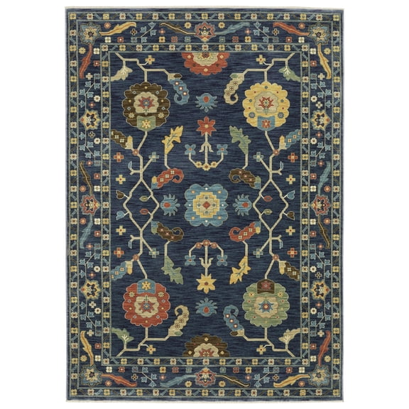 Woven Trends Flormap FR03F - Traditional Vintage Geometric Floral Border Pattern, Stain Resistant, Living Room, Entryway, Kitchen, Office, Pet Friendly Polypropylene Area Rug in Blue - 2' x 3'