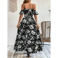 thumbnail image 3 of ZOELNIC Women's Floral Maxi Dress Cold Shoulder Split Thigh Belted A Line Long Summer Dress, L, 3 of 4