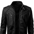 thumbnail image 4 of DPTALR Men Winter Imitation Leather Jacket Biker Motorcycle Zipper Long Sleeve Coat Top, 4 of 6