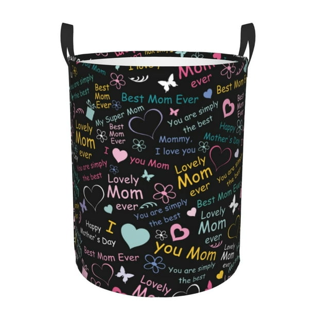 Fotbe I love you Mom Cesto de Ropa con Asas, Cesto Impermeable de Gran Capacidad, Bolsa de Lavado para Dormitorio, Cesto de Ropa con Ruedas y Asas-Medium
