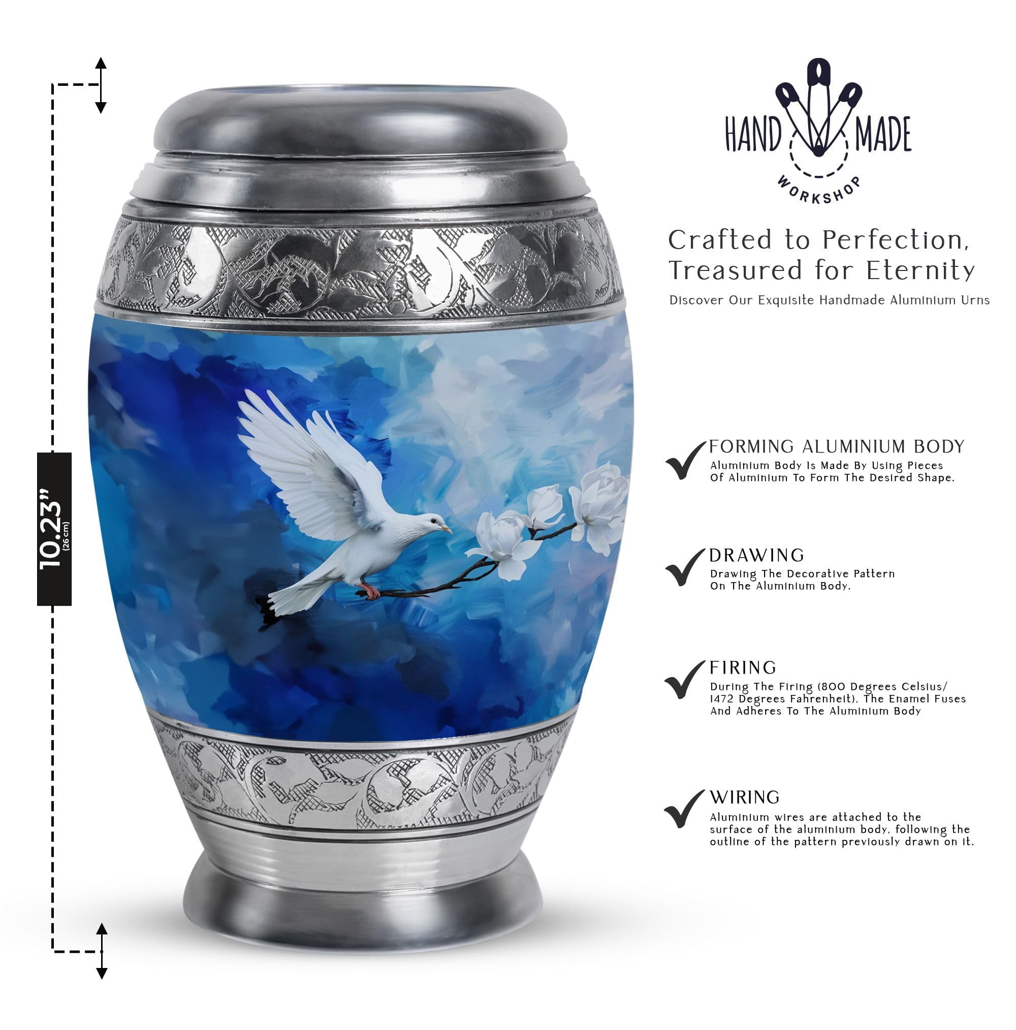 SUBSH Dove Urn - Urns for Human Ashes - Urns for Ashes Adult Female - Ashes Urn - Funeral Urns for Human Ashes Adult - (10 inch Pack of 1)