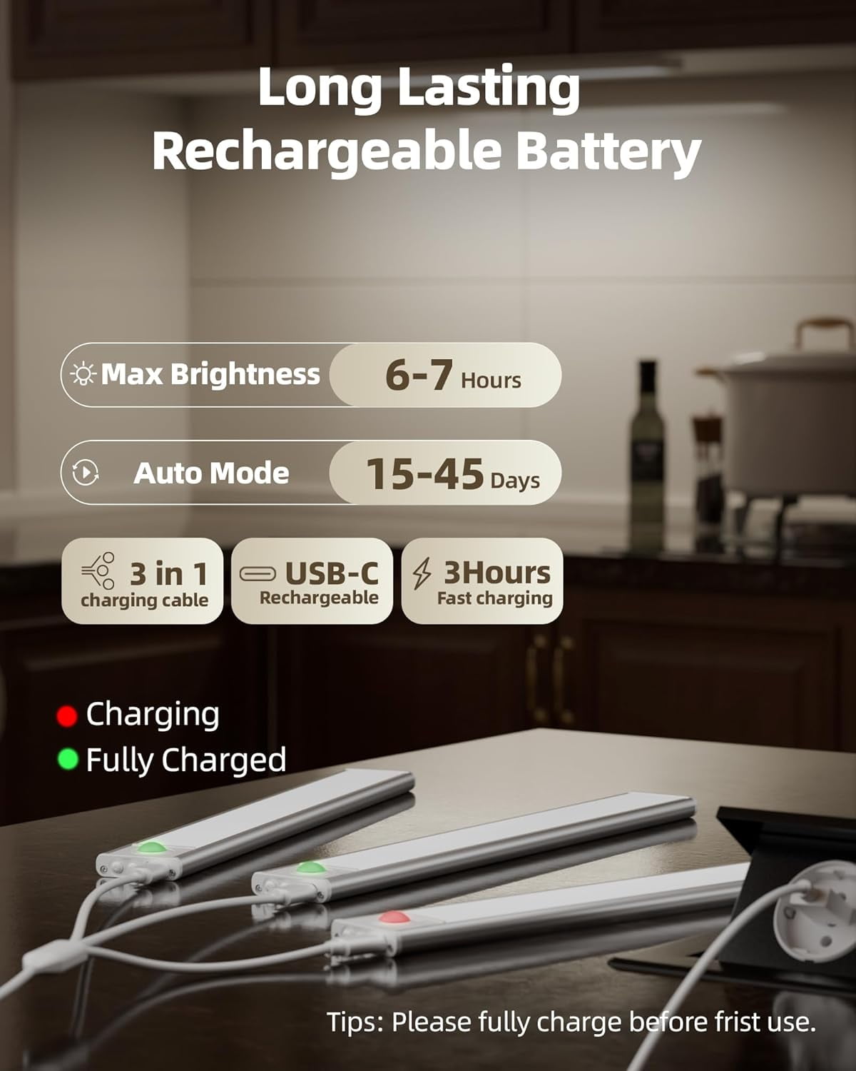 Smart Sensor Magnetic Rechargeable LED Lights, Motion Light Indoor with Magnetic Light Bar, USB-C Rechargeable Motion Lights for Under Cabinet Lighting