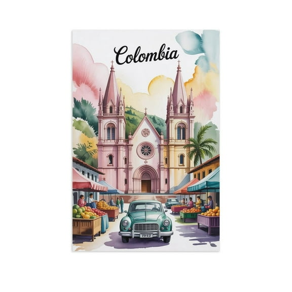 Mid-Century Vintage City Travel Poster of Cúcuta with Architectural Landmarks And Charm Print Poster