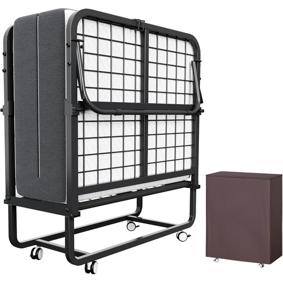 Folding Bed with Mattress, Portable Foldable Bed with Premium 5 Inch Memory Foam Mattress, Rollaway Bed Day Bed for Adults with Storage Cover and Metal Frame, Cot Size Extra Guest Bed (75" x 32")