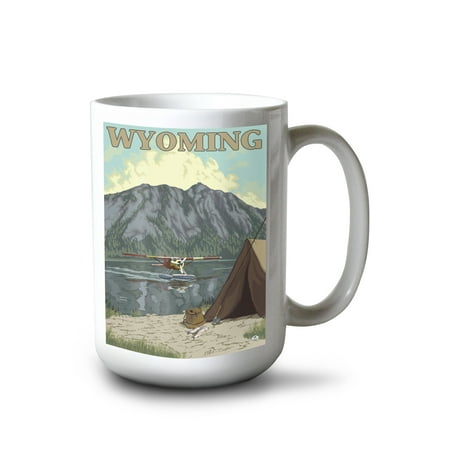 

15 fl oz Ceramic Mug Bush Plane and Fishing Wyoming Dishwasher & Microwave Safe