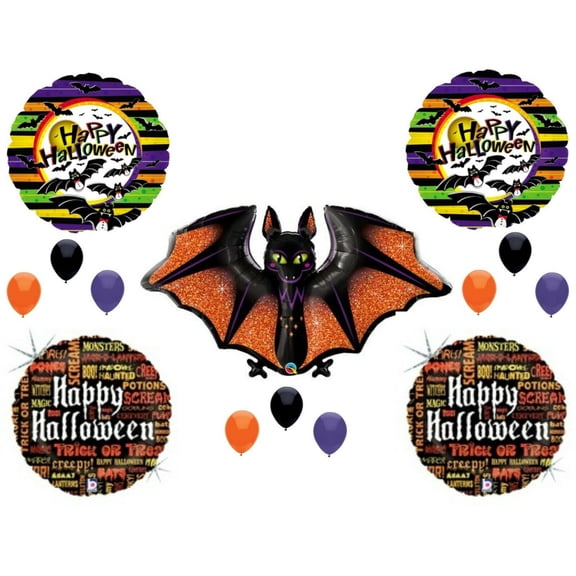 Glitzy & Glam Bat Halloween Party Balloons Decorations Spooky Glitter Haunted House