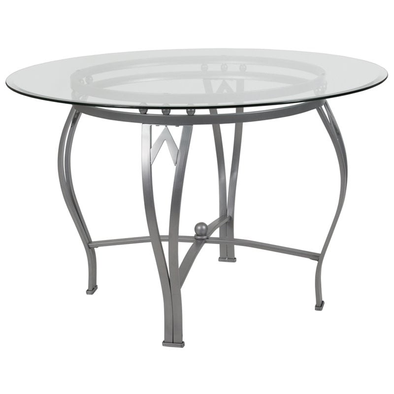 Flash Furniture 45 Round Glass Top Dining Table In Clear Silver