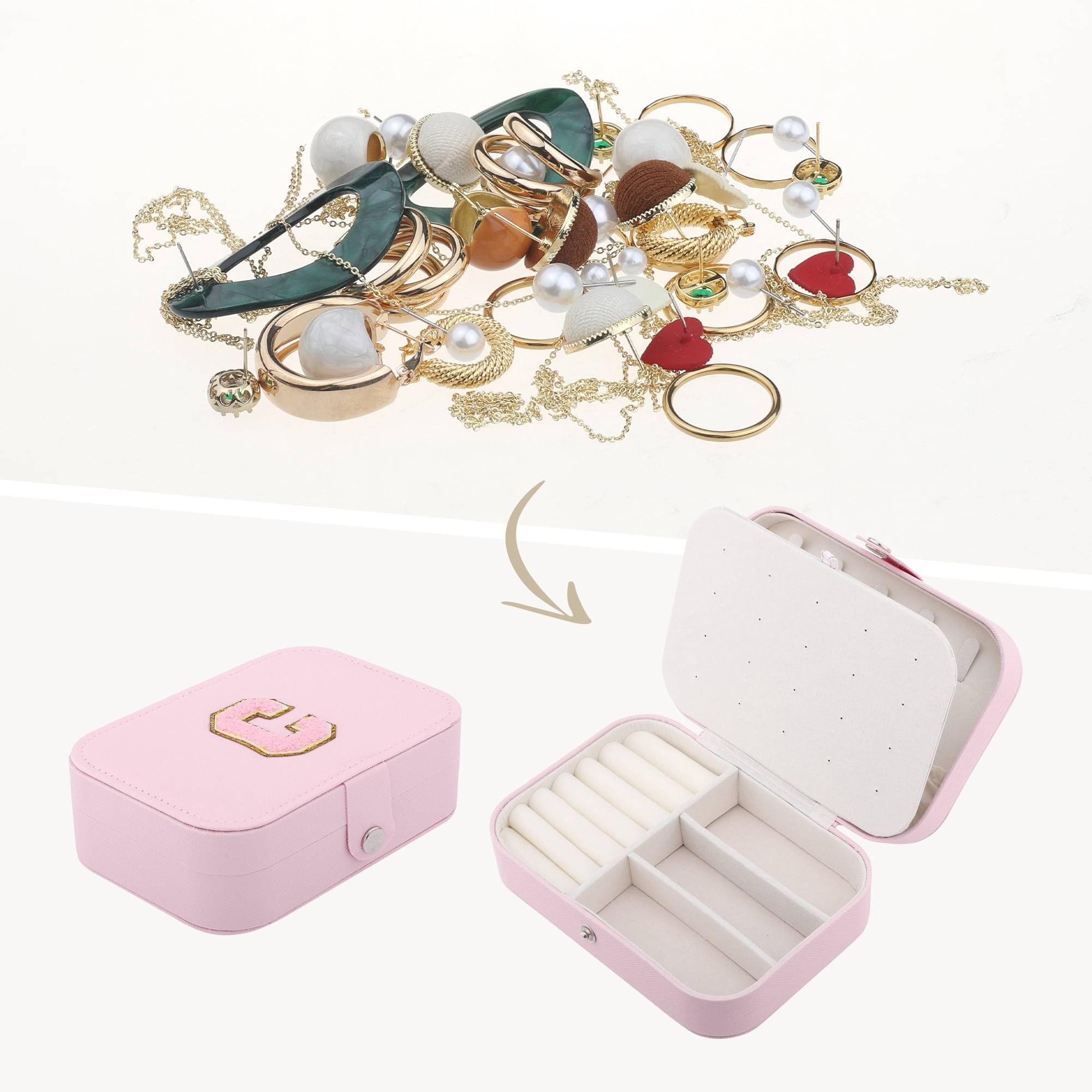 Unique Bargains PU Leather Jewelry Box for Women Pink Letter C
