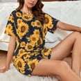 thumbnail image 4 of Balery Navy Blue Plaid Sunflower Conjunto de Pijama para Mujer con Estampado, Dos Piezas de Manga Corta y Shorts, Ropa de Dormir Suave con Cuello Redondo y Bolsillos-Medium, 4 of 6